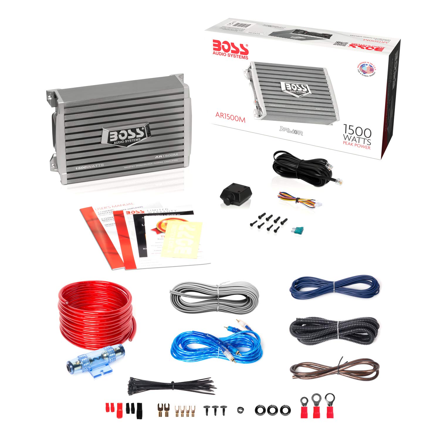 配線付　BOSSAr1500m 1500w モノブロック カーオーディオ アンプ Amazon.co.jp: BOSS Audio Systems AR1500MK カーアンプ 8ゲージ